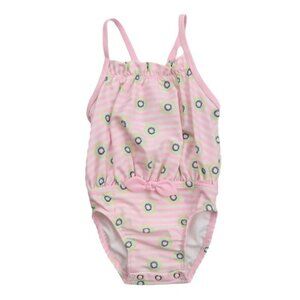 Cat & Jack One Piece Baby Swimsuit Size 3-6 Months Snaps Striped Bow Kiwi Print
